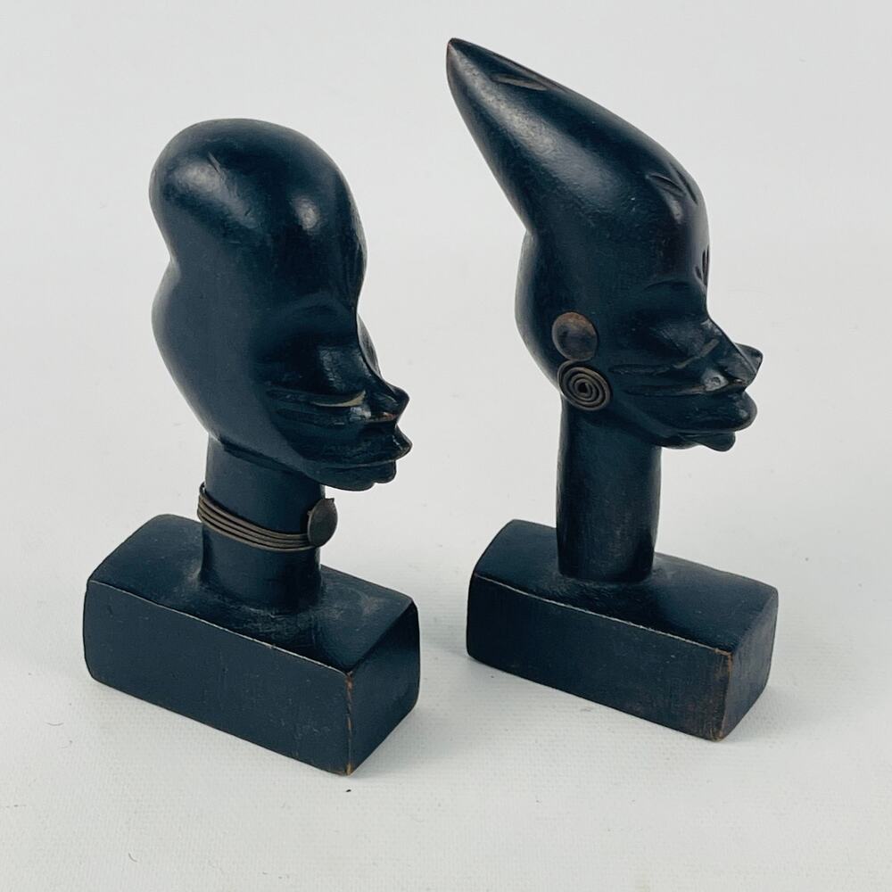 Carved Wood African Small Art Busts 4"